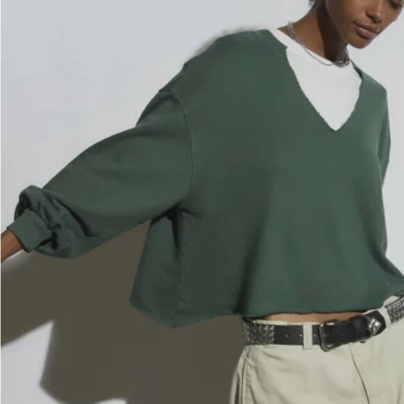 Urban Outfitters Out From Under Notch Neck Sweatshirt - Green - Picture 1 of 4